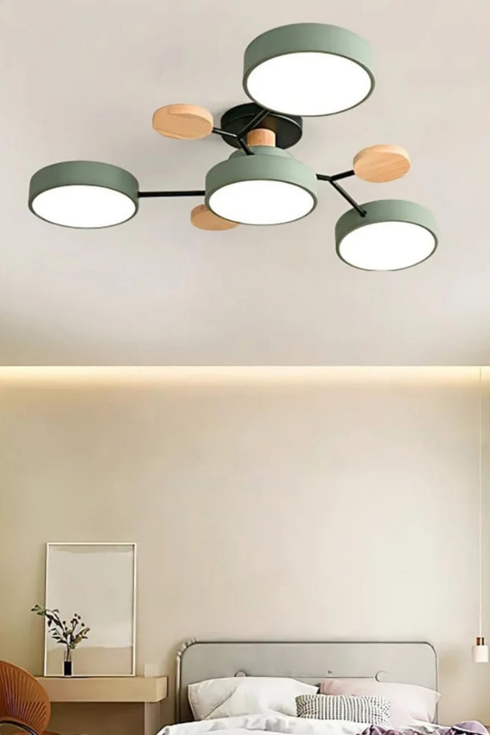 Loftlampe med flere hoveder, skiver og grene i Morandi-farver | Souliia