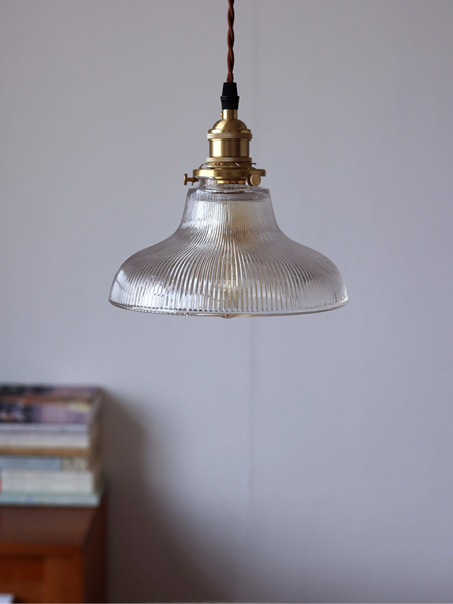 Ribbed Glass Pendant Light – Stylish Brass and Glass Pendant Light for Kitchen & Modern Interiors | Souliia