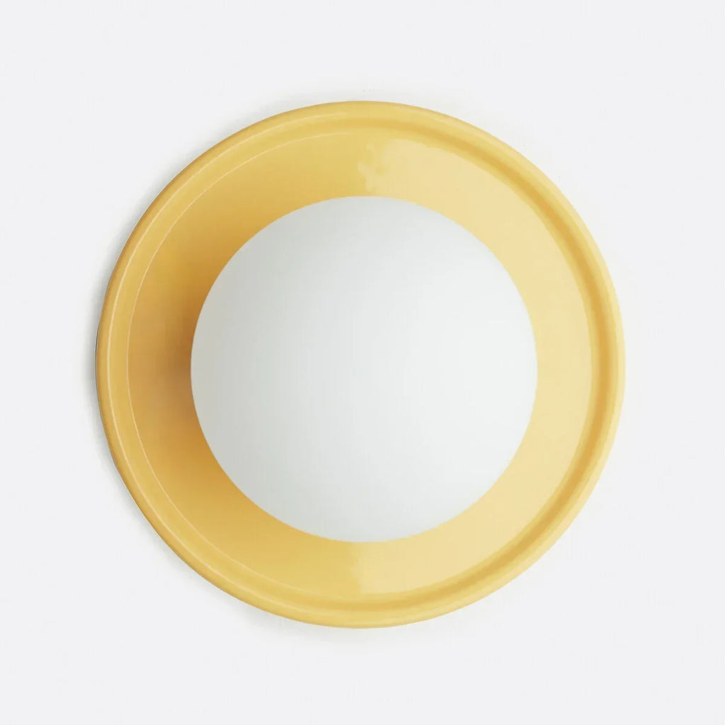 Solna Minimalist Round Glass Wall Sconce with Ceramic Base for Bedroom and Hallway | Souliia