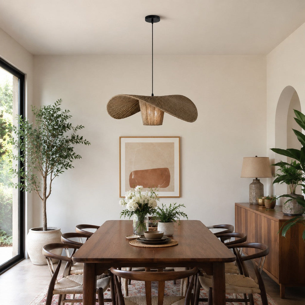 Rattan Hemp Rope Pendant Light for Dining Room | Souliia