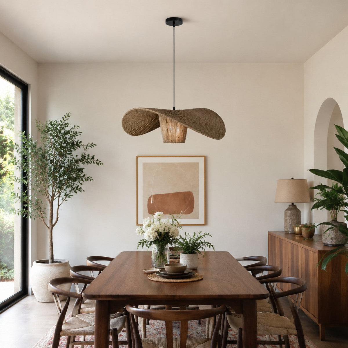 Rattan Hemp Rope Pendant Light for Dining Room | Souliia