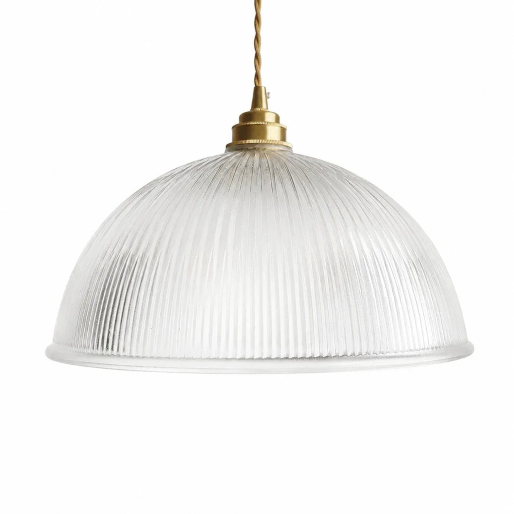 Vintage Ribbed Glass Pendant Light with Brass Accent | Souliia