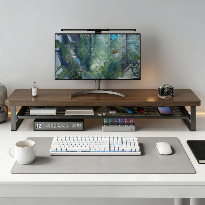 Monostand Dual-Tier Computer Stand — Raised Monitor Platform and Compact Storage Drawer