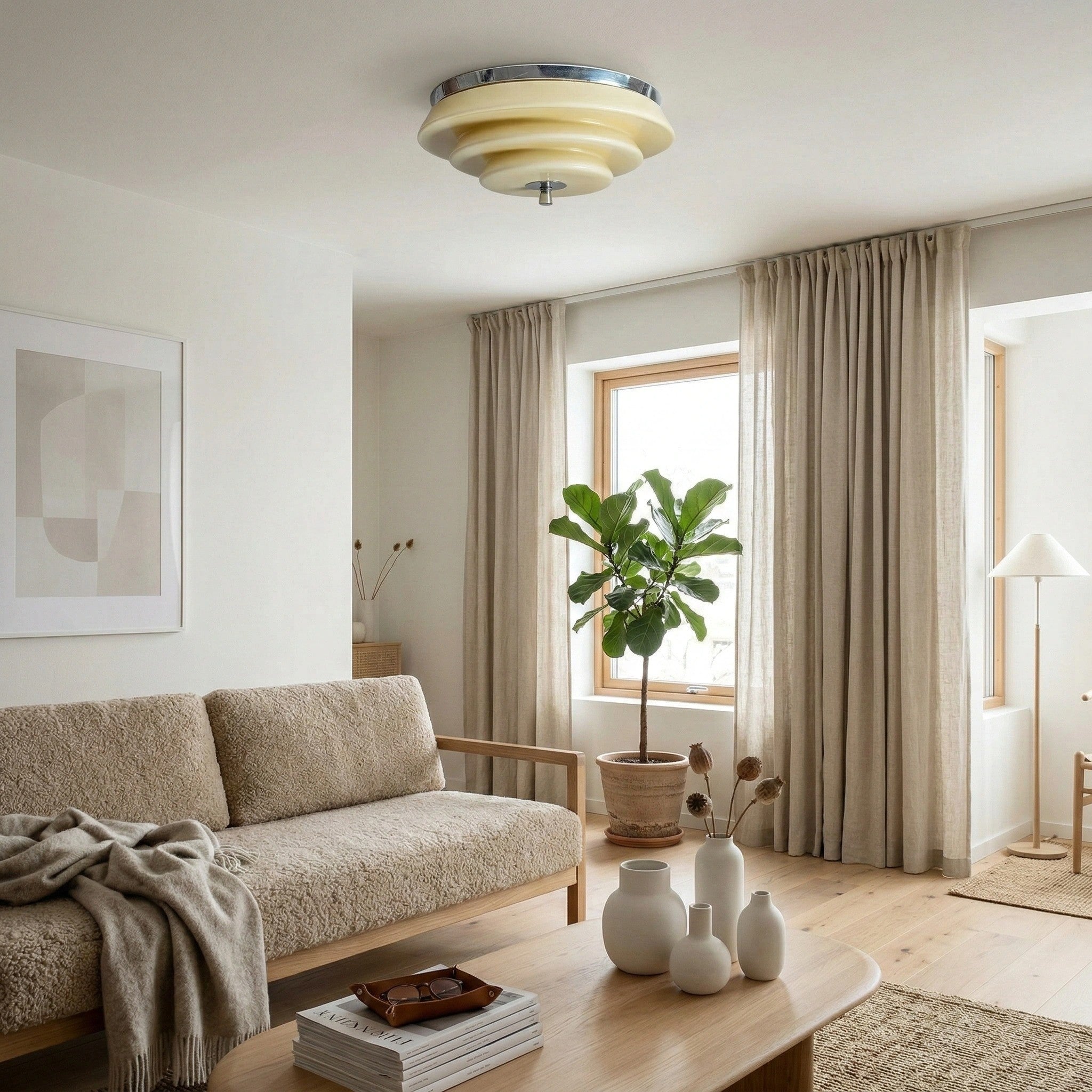 Mallew Flush Mount Ceiling Light – Layered Wave Silhouette Vintage Style Lamp for Indoor Use | Souliia