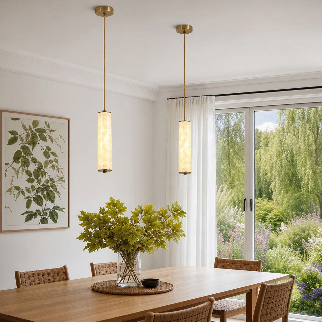 Slender Capiz Shell Cylinder Nordic Pendant Light – For Bedroom and Dining Room | Souliia