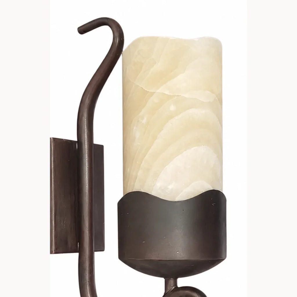 Rustic Alabaster-Style Wall Sconce with Black Metal Frame | Souliia