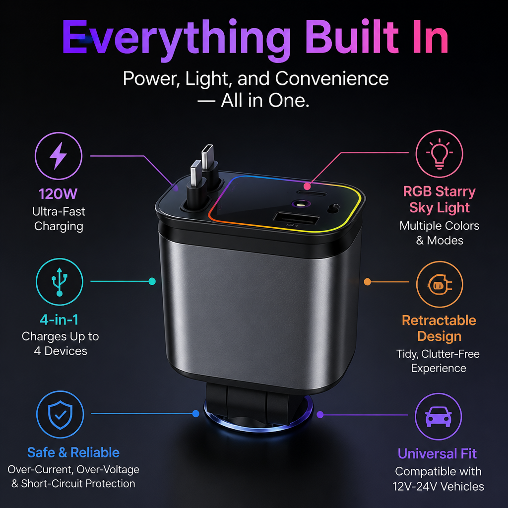 VoltAura 120W — Charge at Lightning Speed While Transforming Your Ride into a Stunning Starry Escape - Souliia