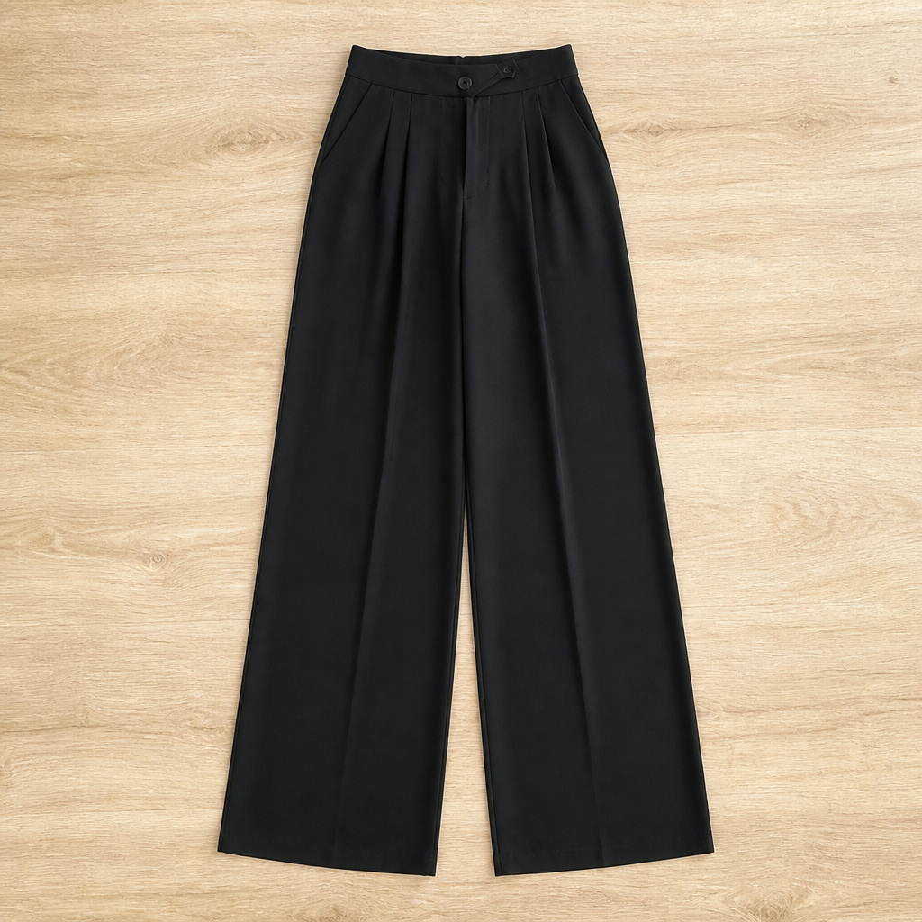 VivaLume – Pantalon taille haute plissé à jambes larges avec détail de boutons à la taille - Souliia