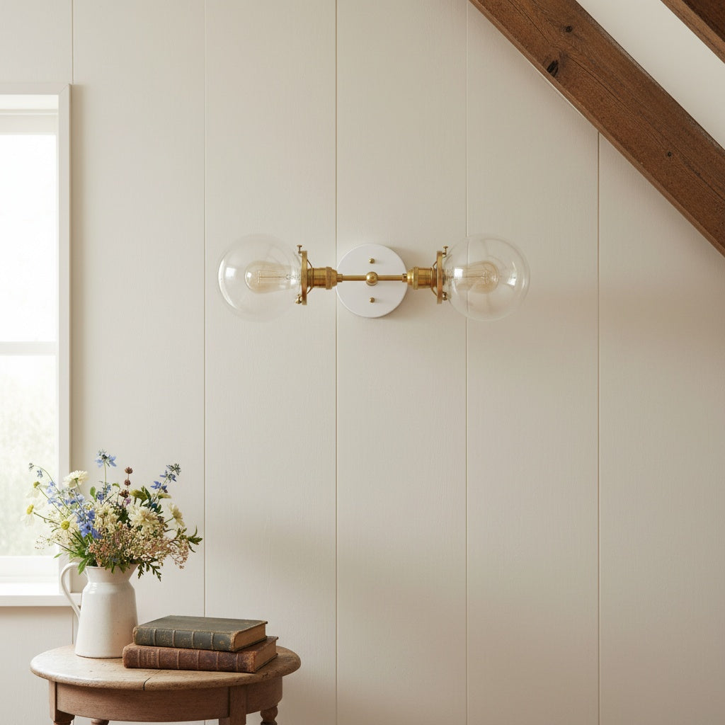 Lumio Globe klare Glas-Wandleuchte – moderne industrielle Wandlampe für Waschtisch & Flur | Souliia