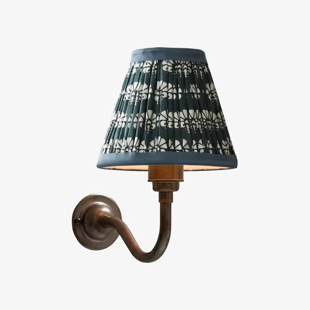 Solmire Fabric Wall Sconce - Vintage Linen Cotton Shade with Curved Metal Arm for Bedroom and Hallway | Souliia