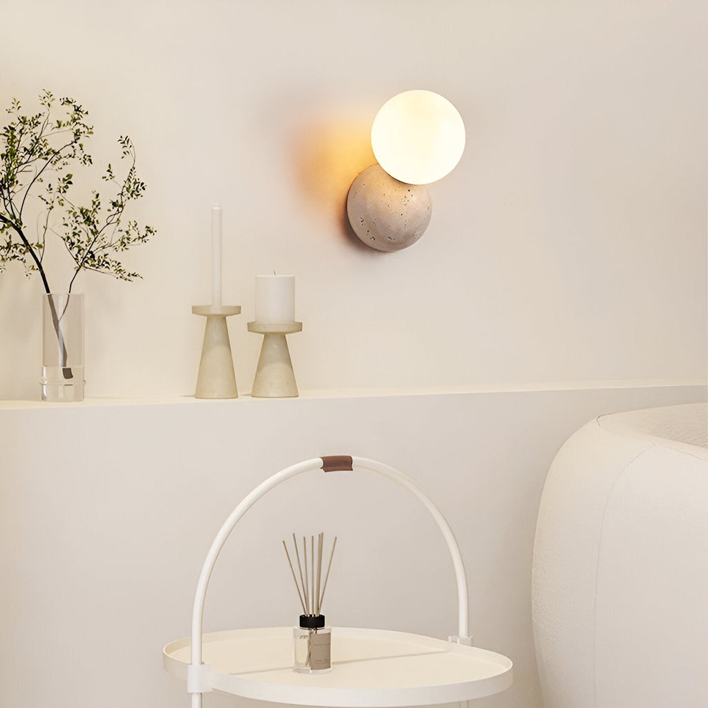 Travertin Runde Glas-Wandlampe | Souliia