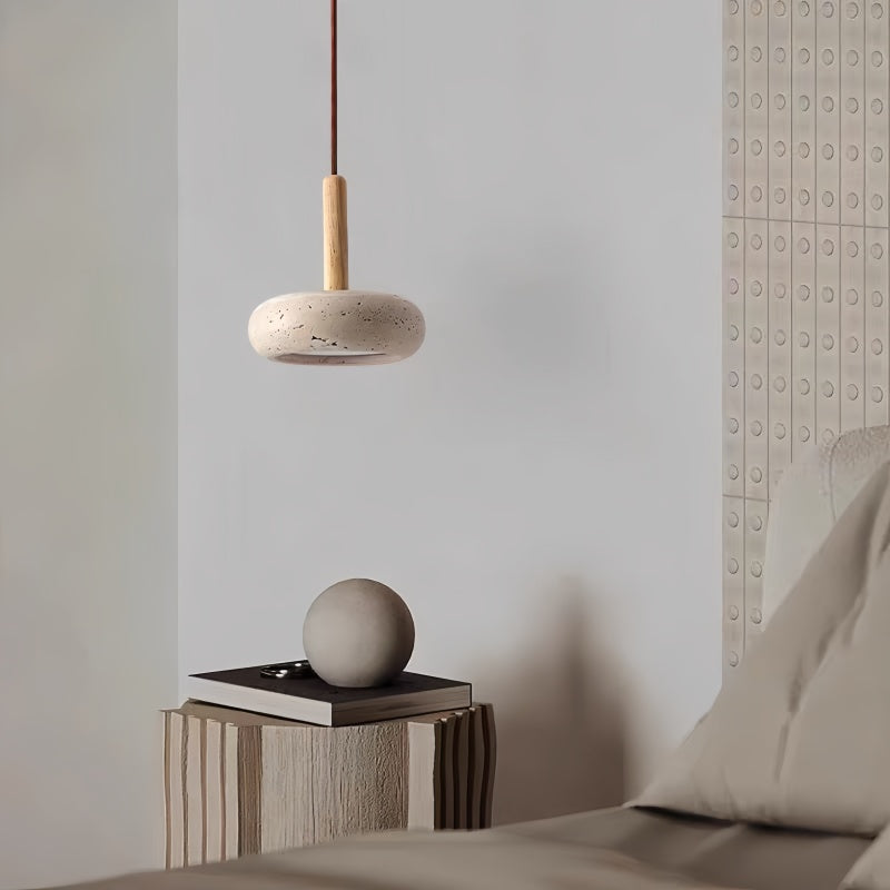 Traditional Japanese Round Wood Travertine Pendant Light M18 | Souliia