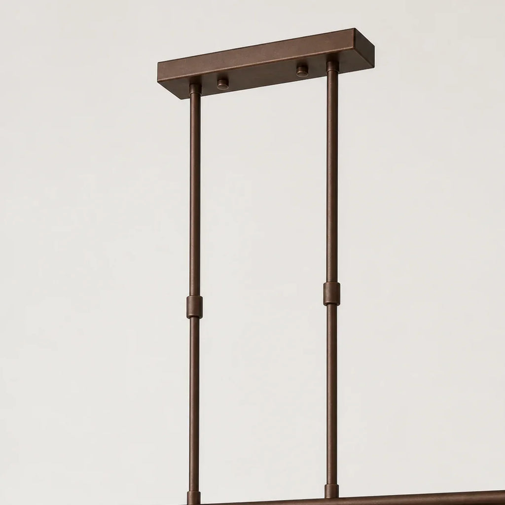 Strellux Linear Kronleuchter mit weißen Opalglas-Schirmen - Kaffee-Brauner rustikaler Stil für Esszimmer | Souliia