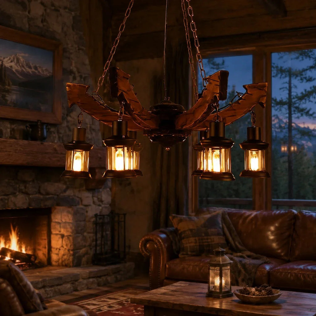 Rustic Industrial Solid Wood Pendant Light Collection | Souliia