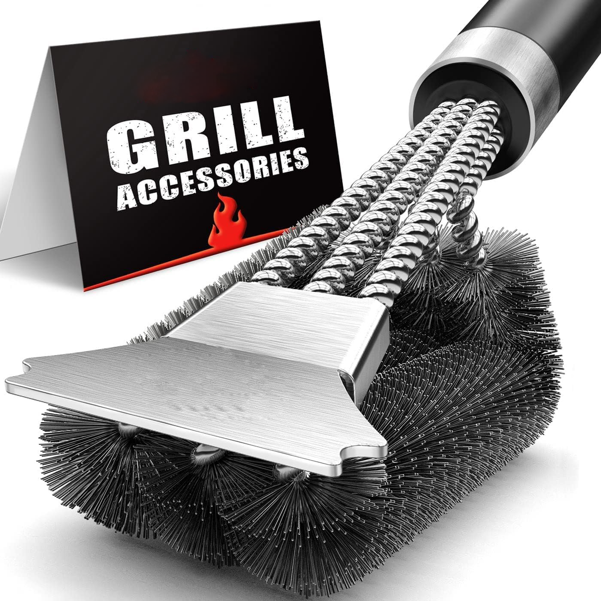 Brosse à barbecue à triple tête et à 360 degrés pour les résidus tenaces