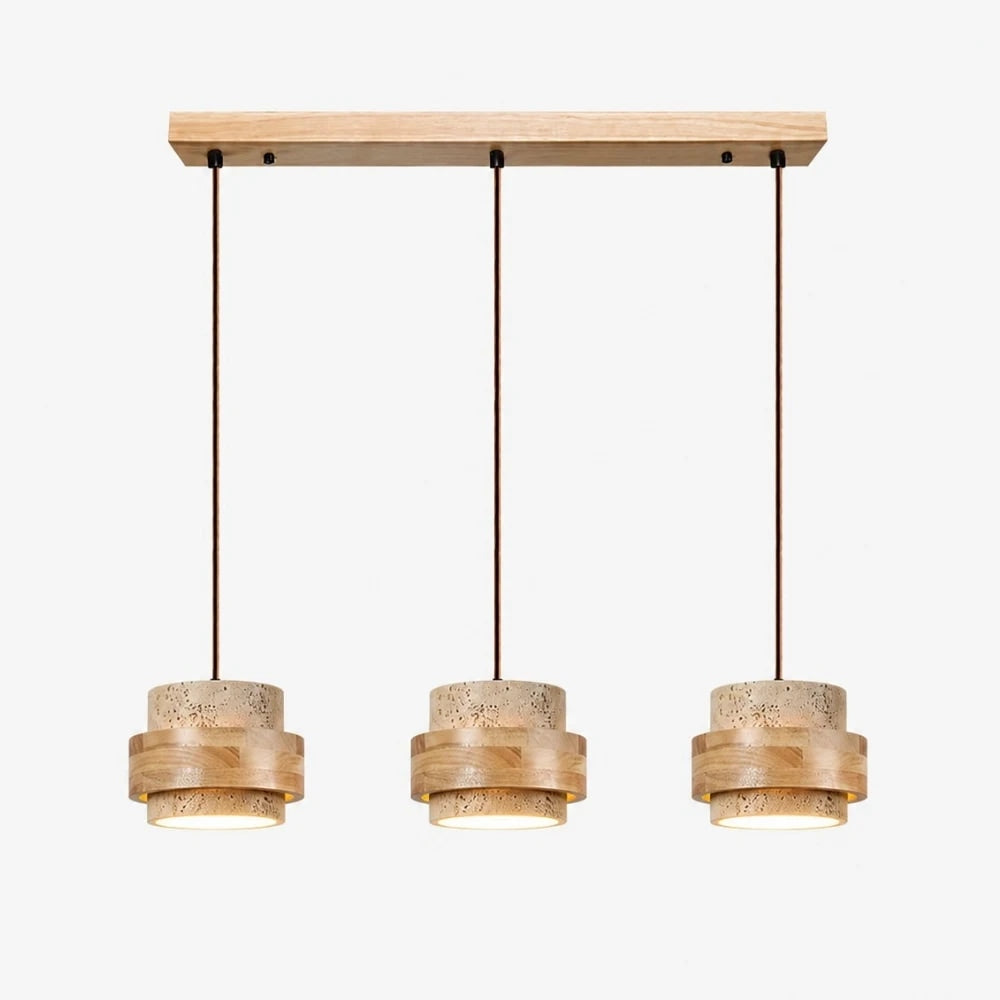 Travertine Stone and Wood Pendant Lamp | Souliia