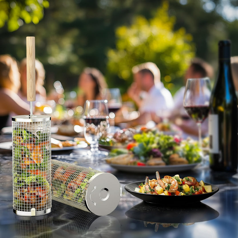 Grillexa Stainless Steel Grill Basket — Perforated Design and Raised Edges