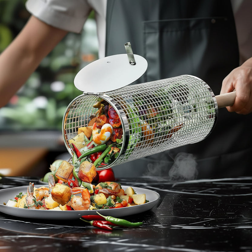 Grillexa Stainless Steel Grill Basket — Perforated Design and Raised Edges
