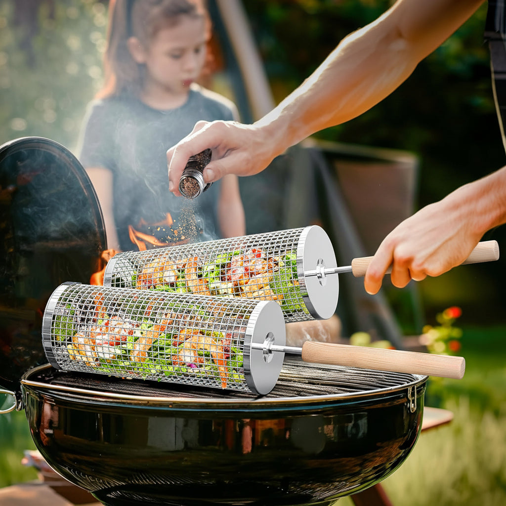 Grillexa Stainless Steel Grill Basket — Perforated Design and Raised Edges