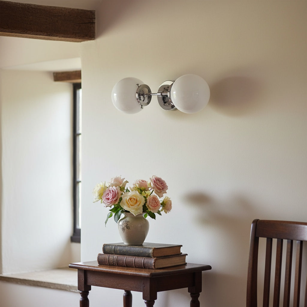 Lumio Globe Opal Glass – Mid-Century Modern Bathroom Wall Sconce | Souliia