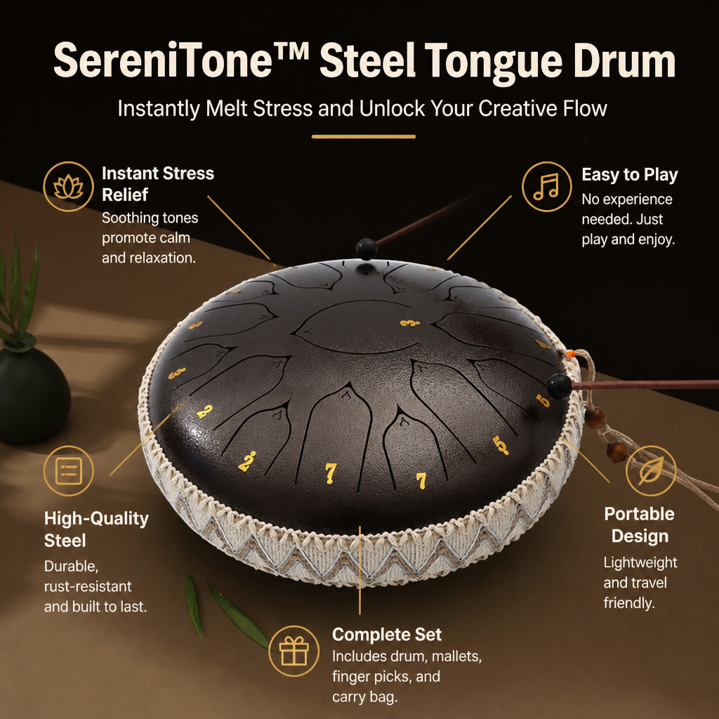 SereniTone Steel Tongue Drum — Instantly Melt Stress and Unlock Your Creative Flow - Souliia