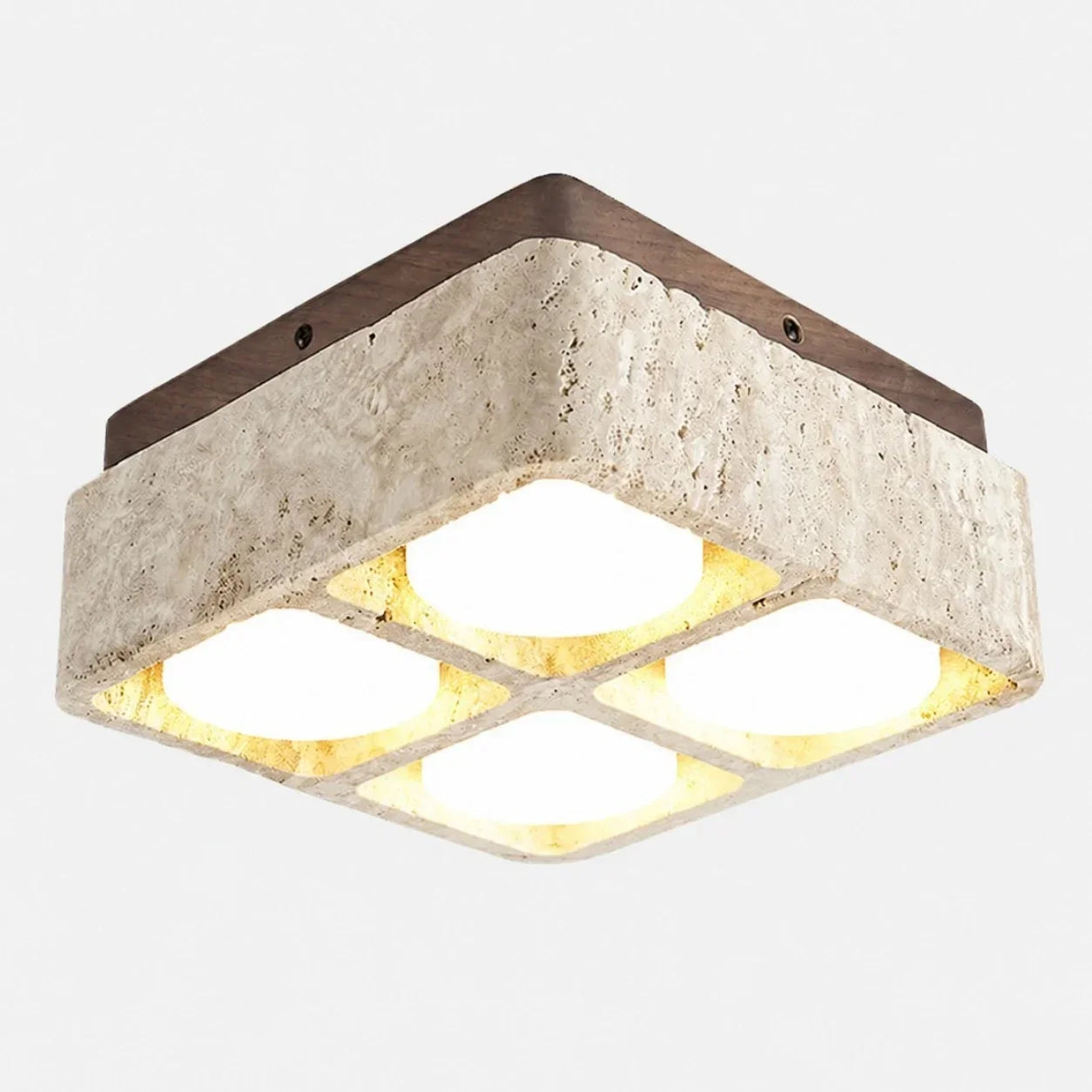 Travertin Quadrat Deckenleuchte mit Holz-Canopy | Souliia