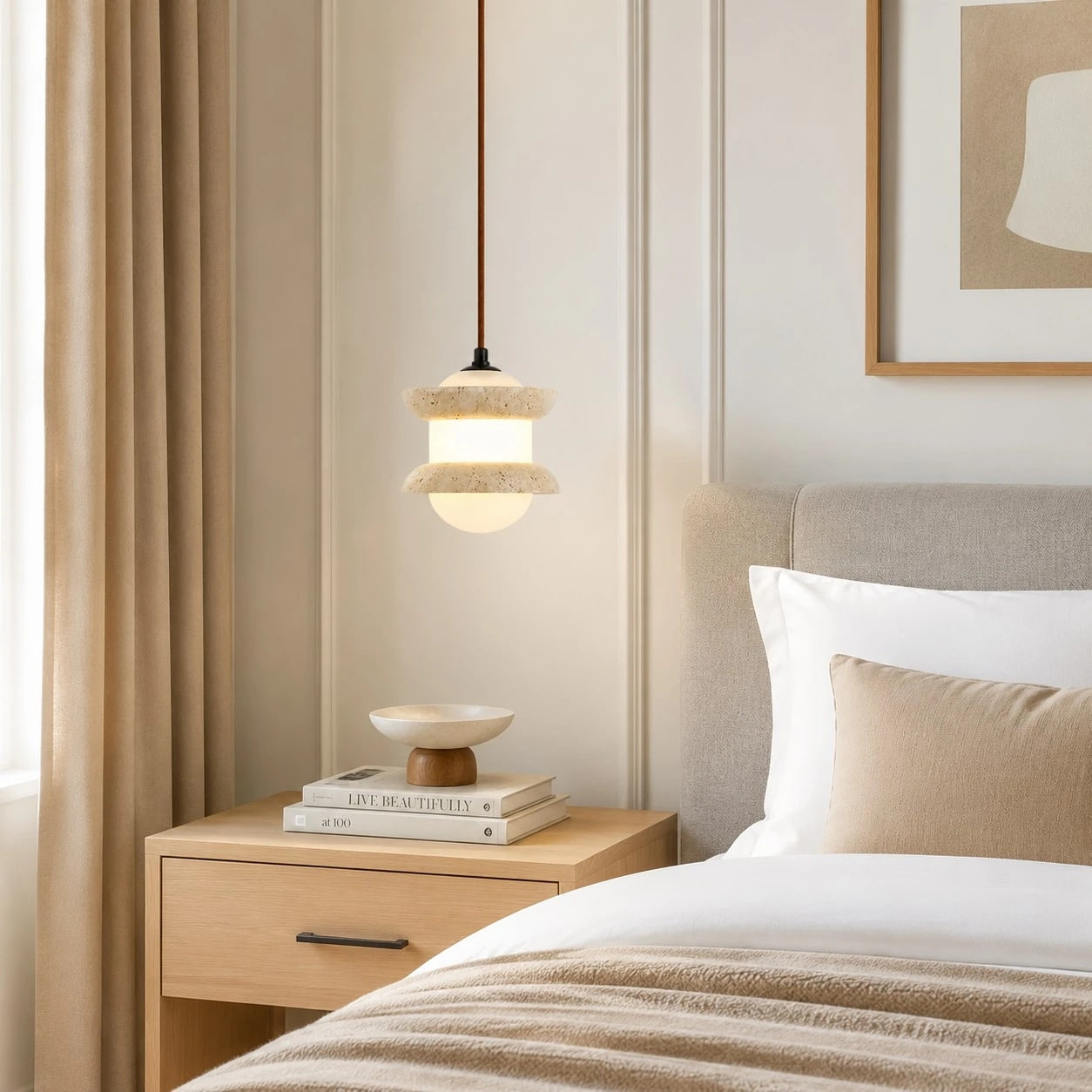 Travertine Stone Pendant Light | Souliia