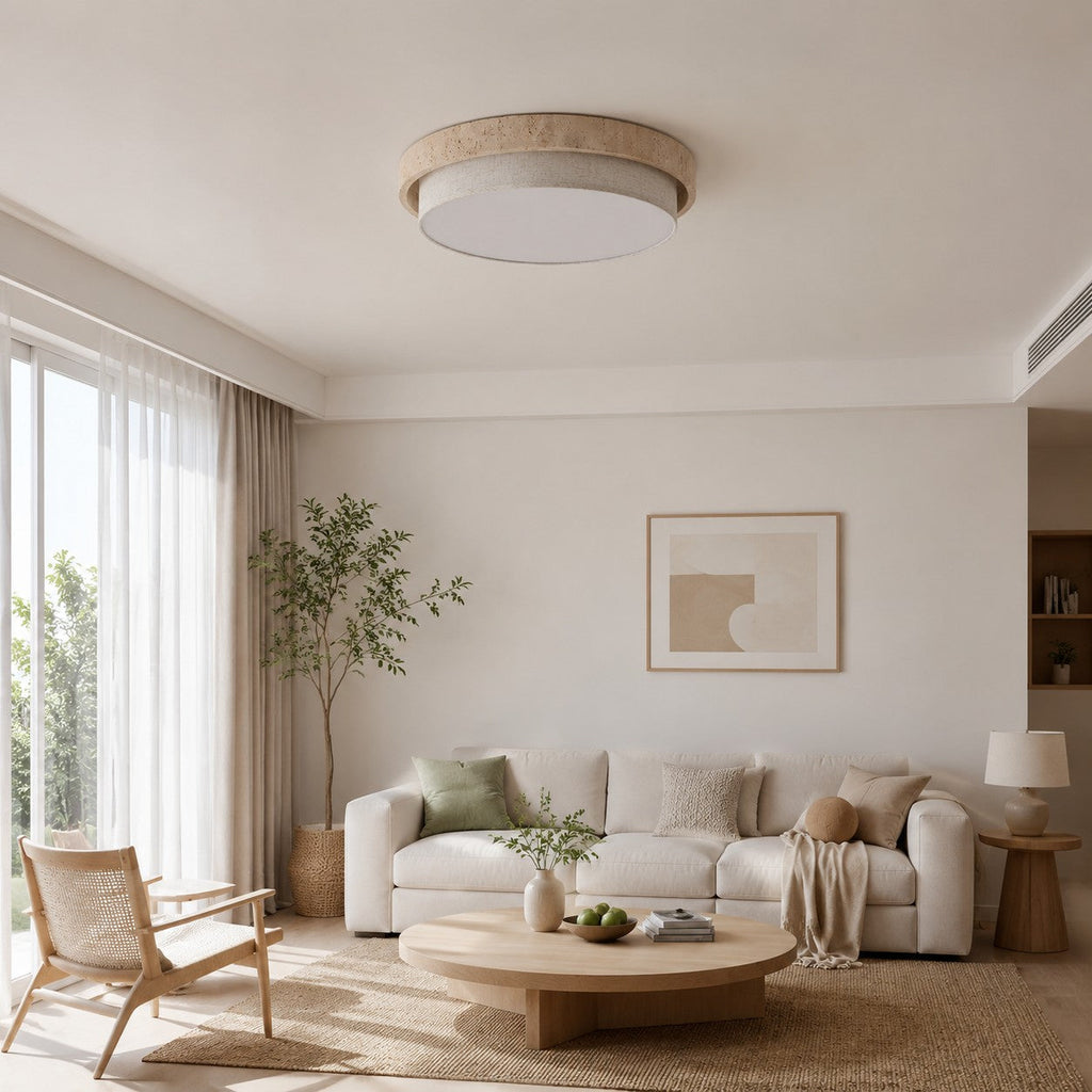Travertine Fabric Flush Mount Ceiling Light | Souliia