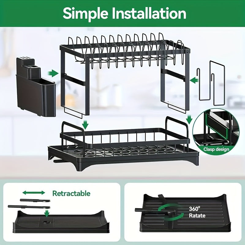 Two-Tier Draining Rack with Drainage System - Souliia