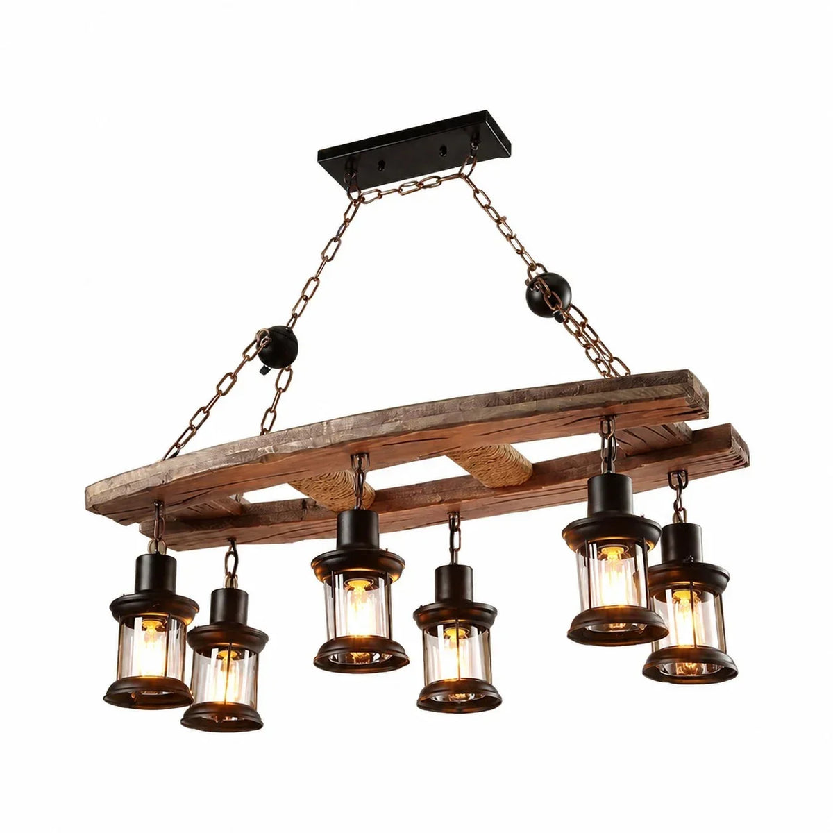 Rustic Industrial Solid Wood Pendant Light Collection | Souliia