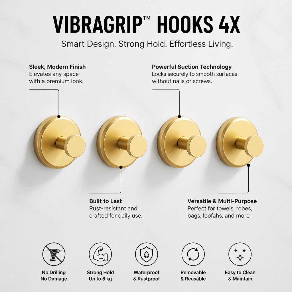 VibraGrip Hooks 4X — Transform Clutter into Instant, Stylish Order Without a Single Nail - Souliia
