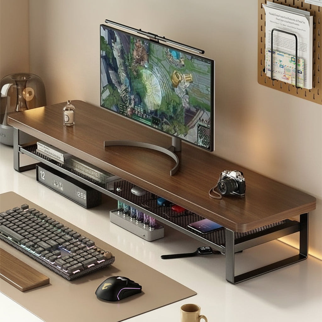 Monostand Dual-Tier Computer Stand — Raised Monitor Platform and Compact Storage Drawer