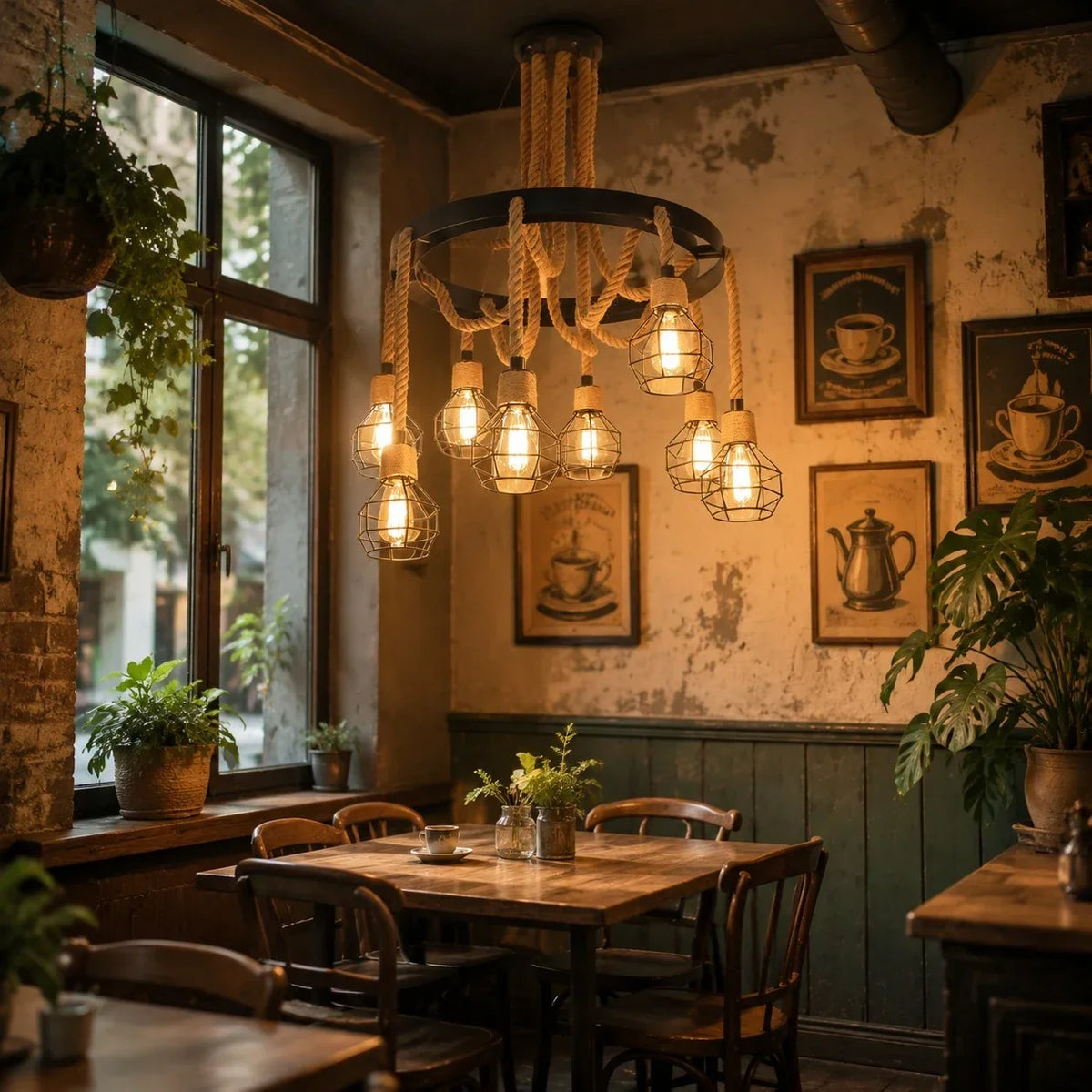 Rustic Farmhouse Rope Chandelier | Souliia