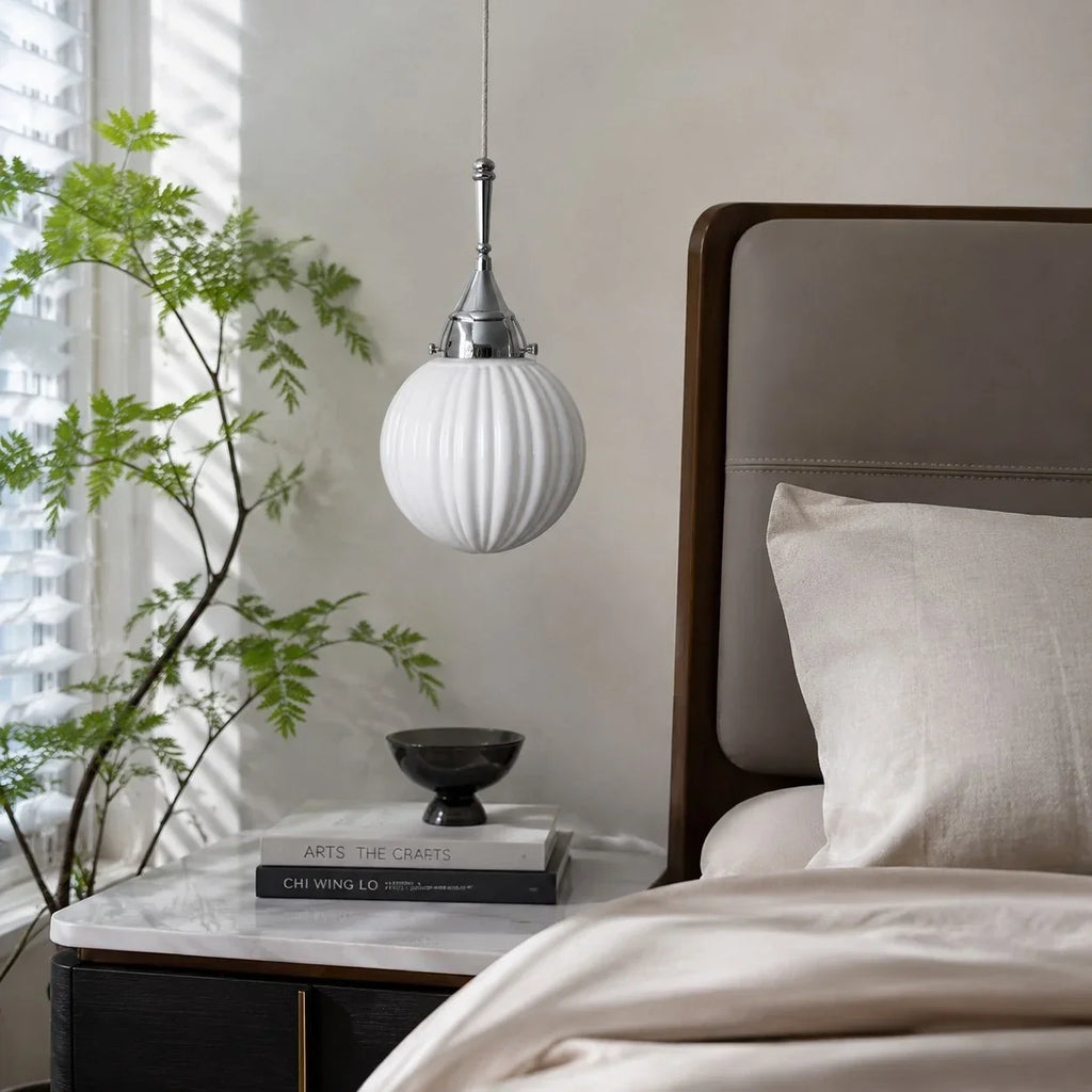 Ribbed Milk Glass Pendant Light | Souliia