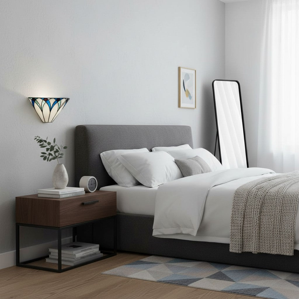 TF Antik inspirierte Buntglas-Wandleuchte mit geometrischem Schirm – Art Deco Stil Wandleuchte für Wohnzimmer und Flure | Souliia