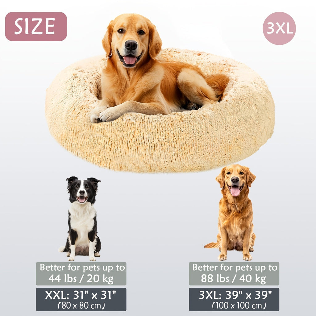 Hugafur Donut Pet Bed — Soft Faux Fur Cushion, Raised Rim Support