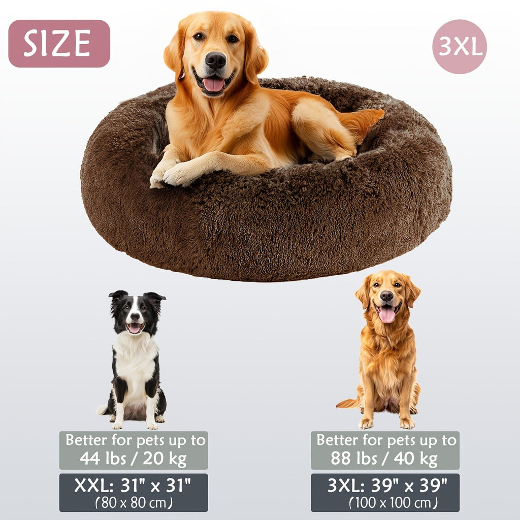 Hugafur Donut Pet Bed — Soft Faux Fur Cushion, Raised Rim Support