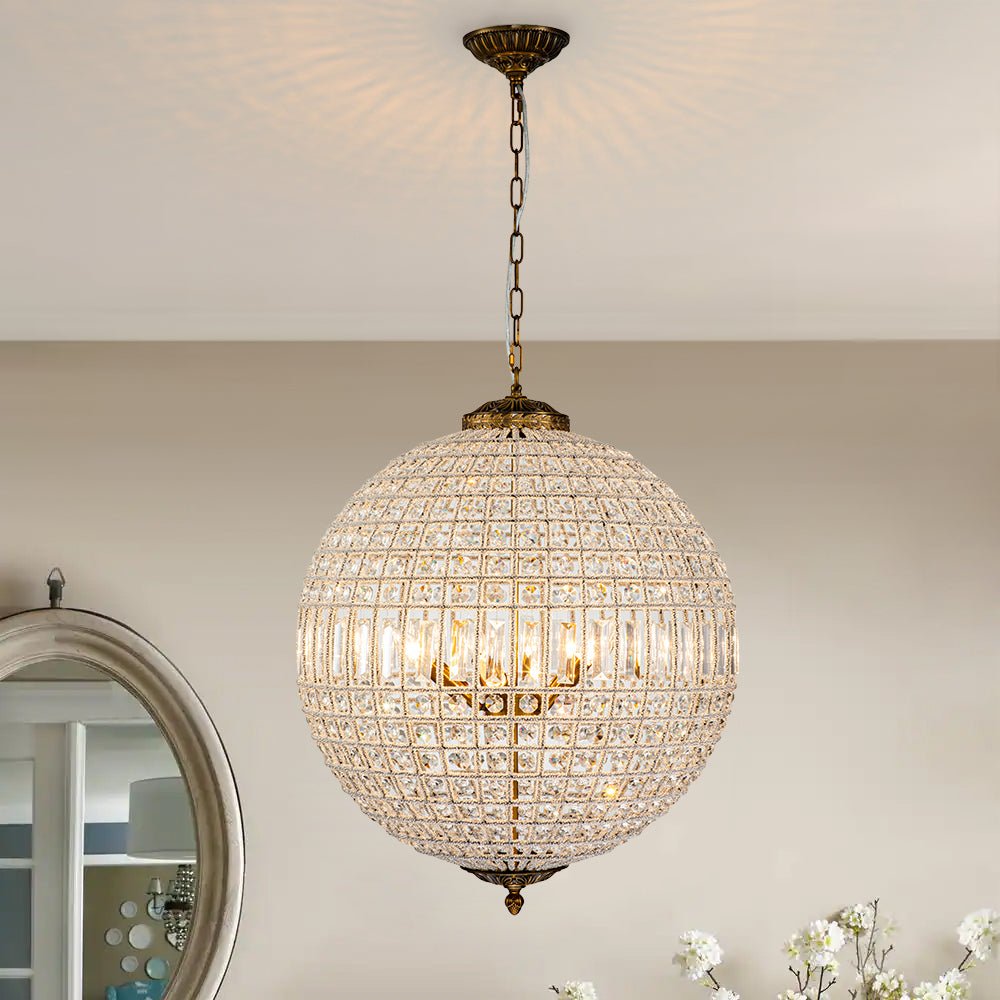 Luxurious Vintage Crystal Globe Chandelier with Antique Brass Finish | Souliia