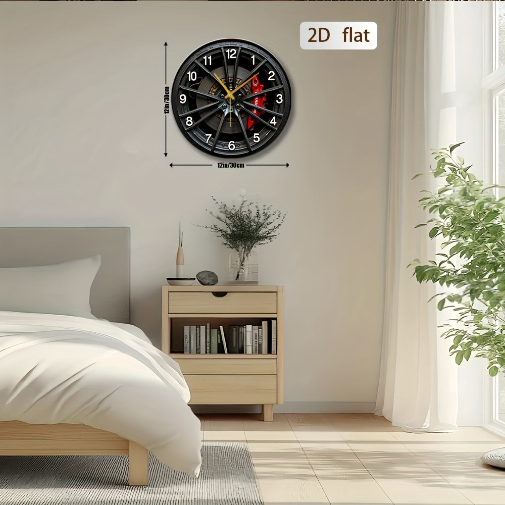 Autodial 2D Car-Themed Wall Clock — 12-Inch Round, Quiet Quartz Movement
