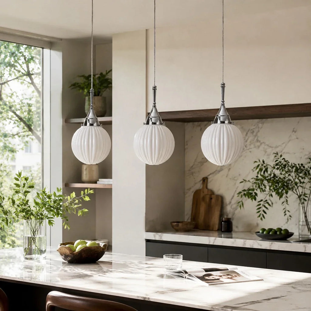 Ribbed Milk Glass Pendant Light | Souliia