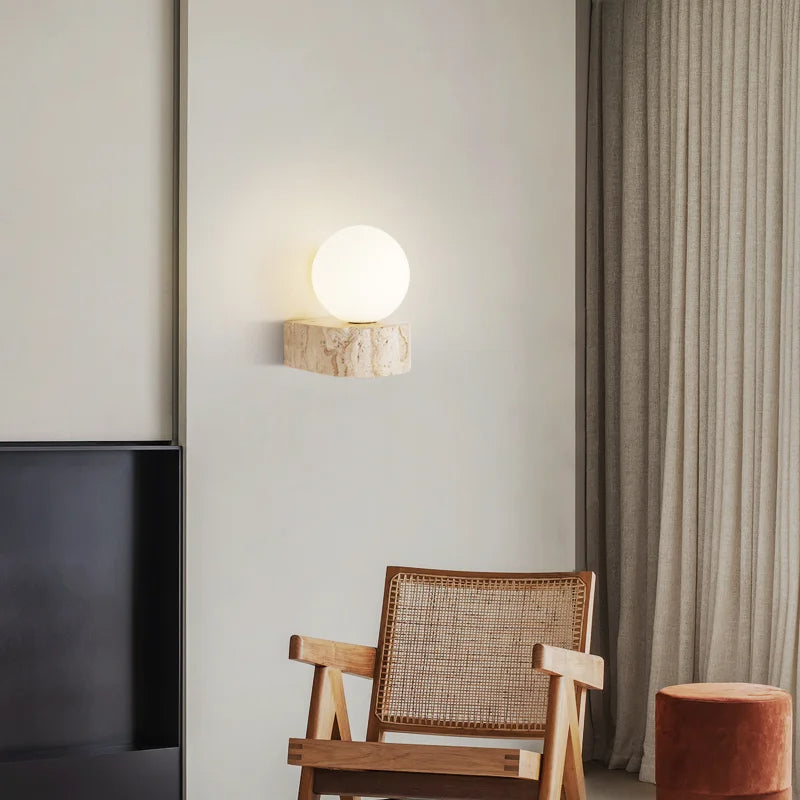 Travertine Hemisphere Wall Sconce | Souliia