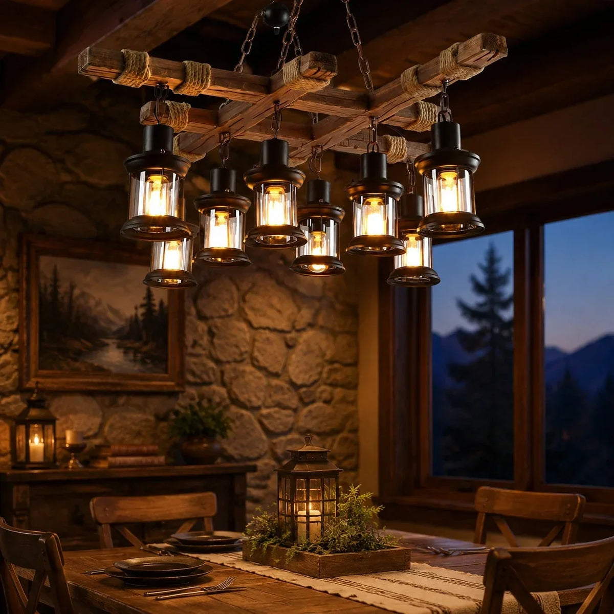 Rustic Industrial Solid Wood Pendant Light Collection | Souliia