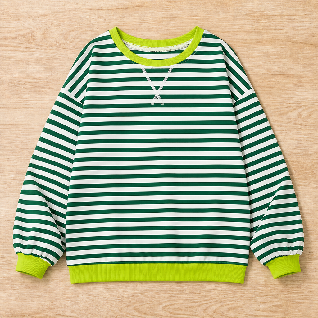 VeroLuxe – Relaxed Striped Crewneck Sweatshirt with Contrast Trim - Souliia