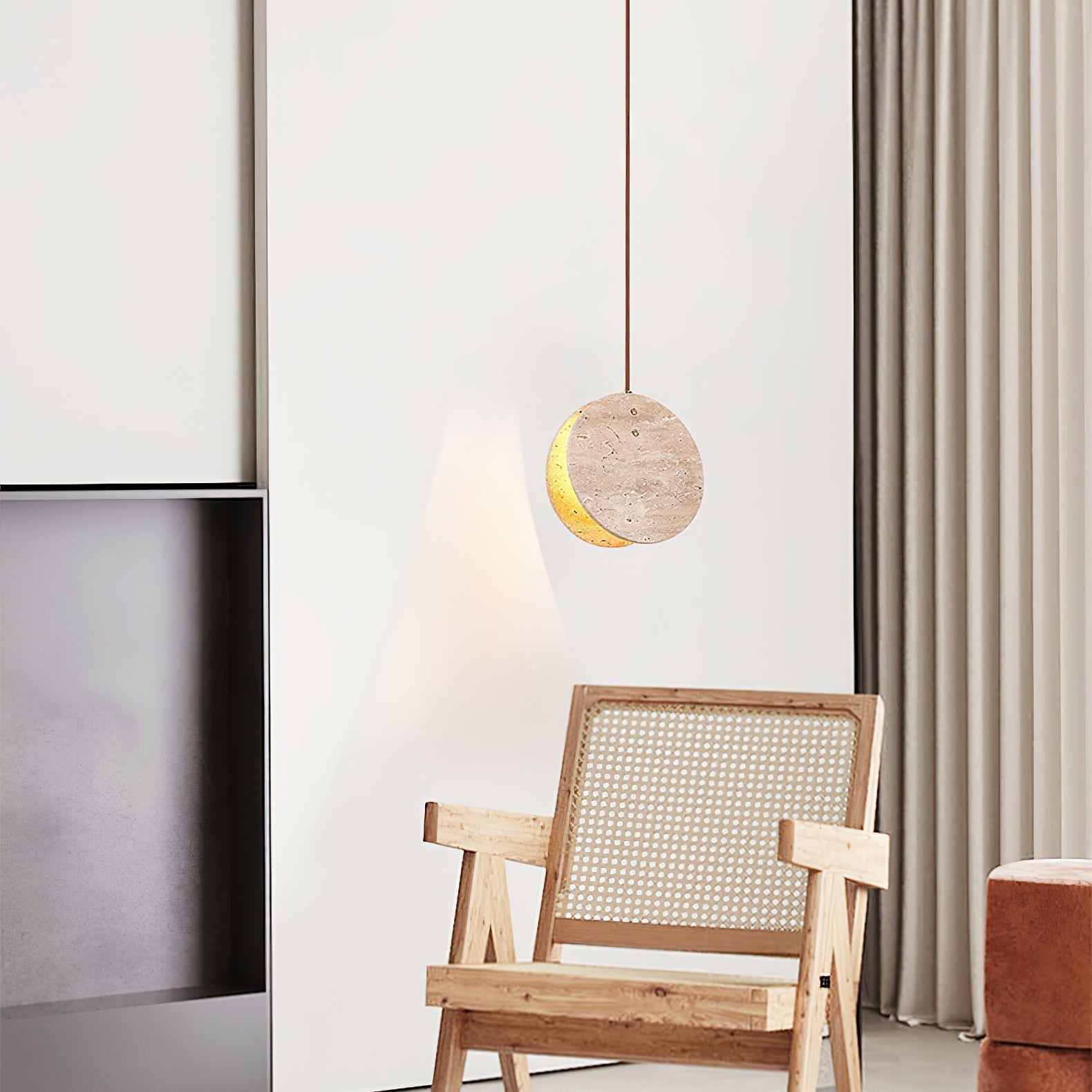 Stone Textured Disc Travertine Pendant Light M04 | Souliia