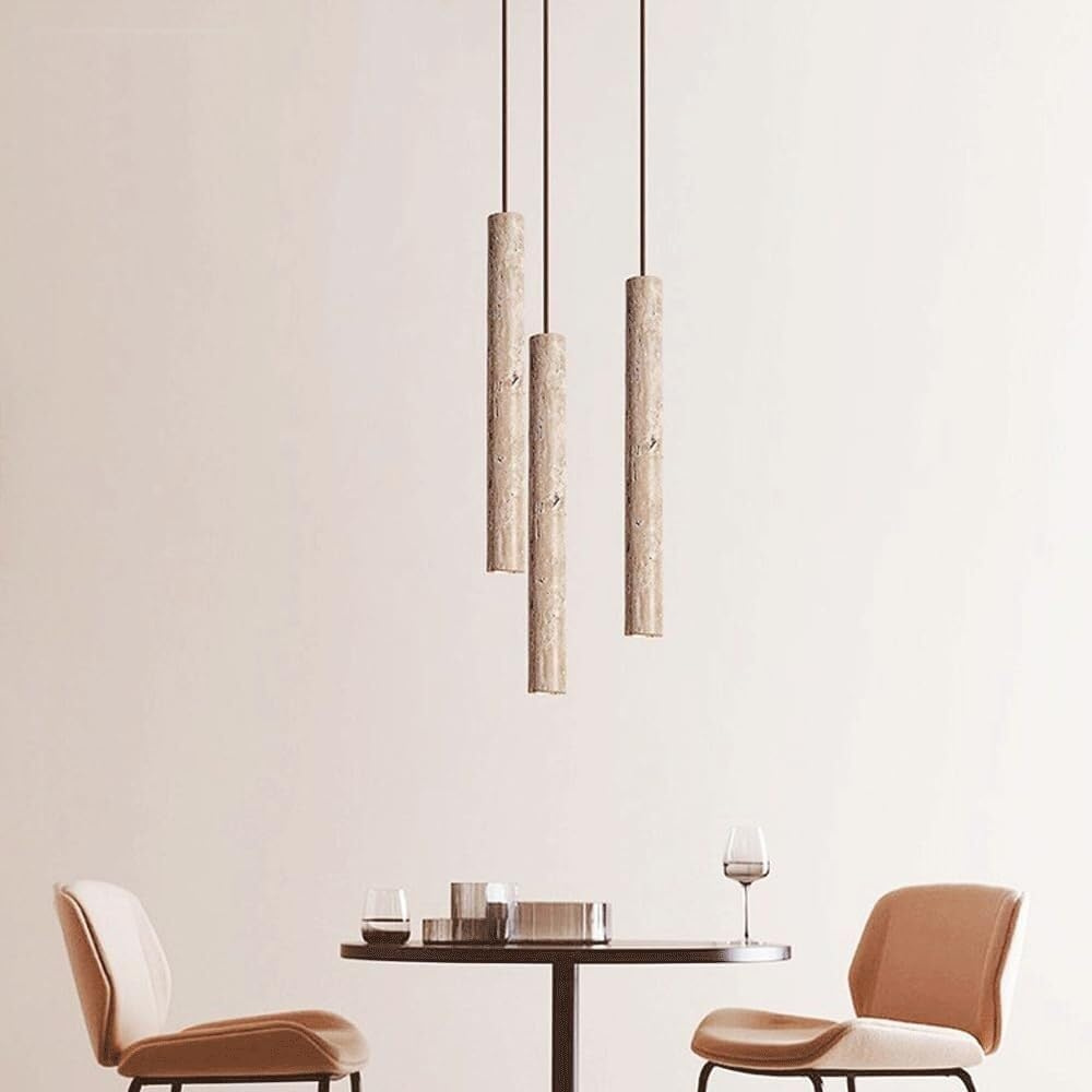 Marbled Travertine Cylinder Modern Pendant Light | Souliia