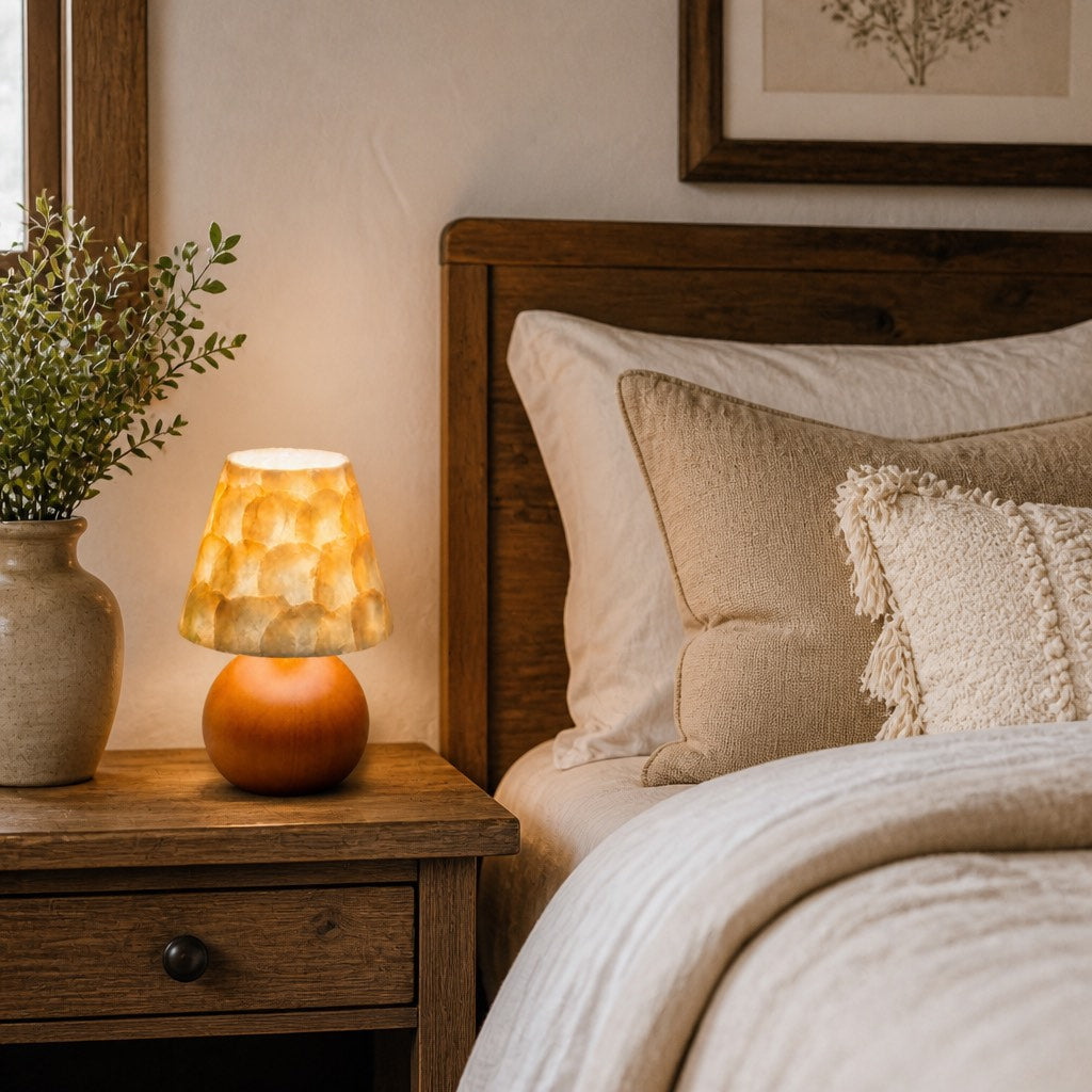 Soft Shade Crafted Table Lamp with Coastal Farmhouse Style for Living Room Decor | Souliia