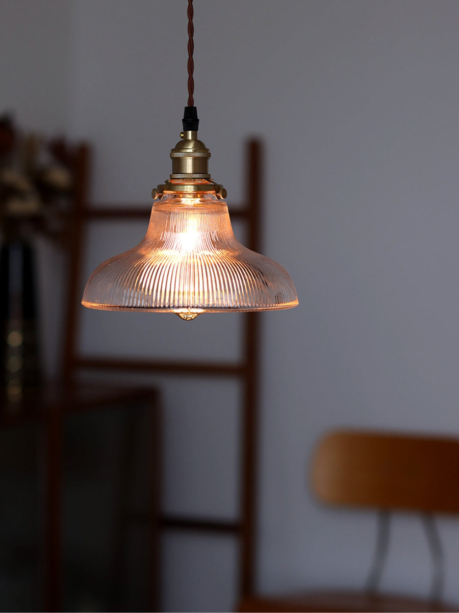 Ribbed Glass Pendant Light – Stylish Brass and Glass Pendant Light for Kitchen & Modern Interiors | Souliia