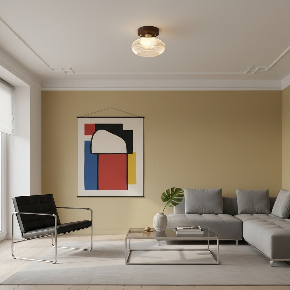 Soliro Minimalistische Kuppel-Holz-Glas-Deckenleuchte - Beleuchtung für Küche und Wohnzimmer | Souliia