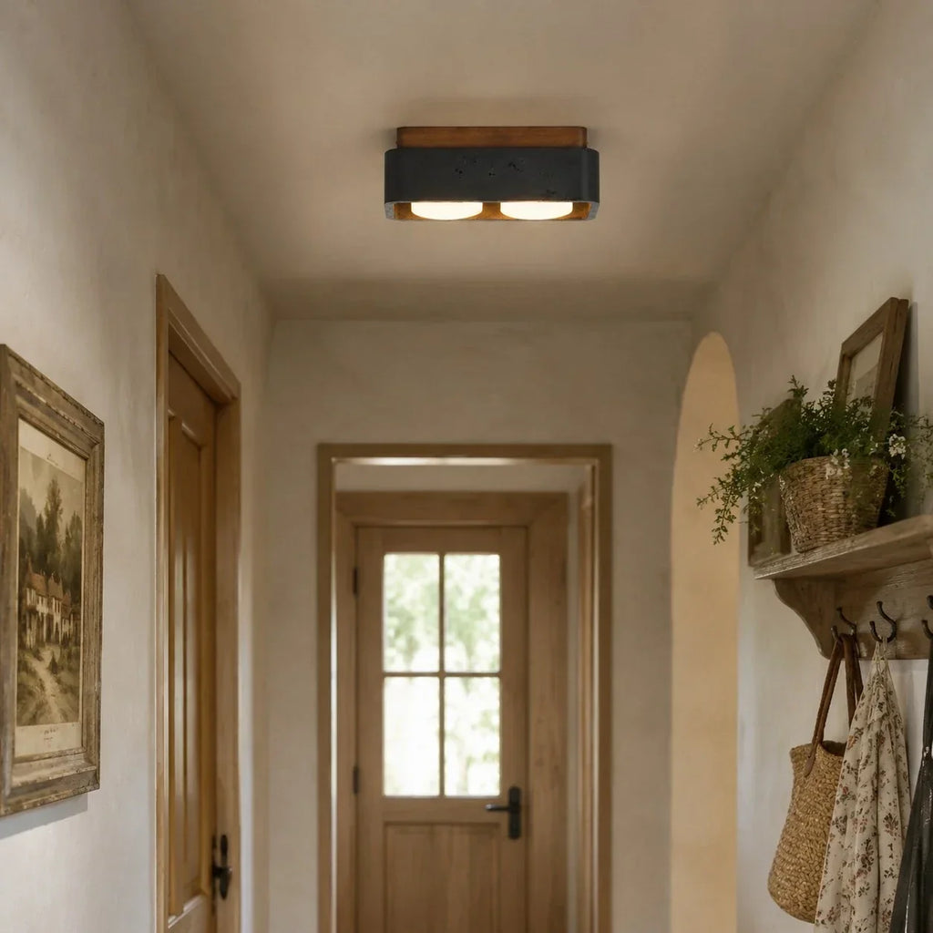 Travertin Quadrat Deckenleuchte mit Holz-Canopy | Souliia