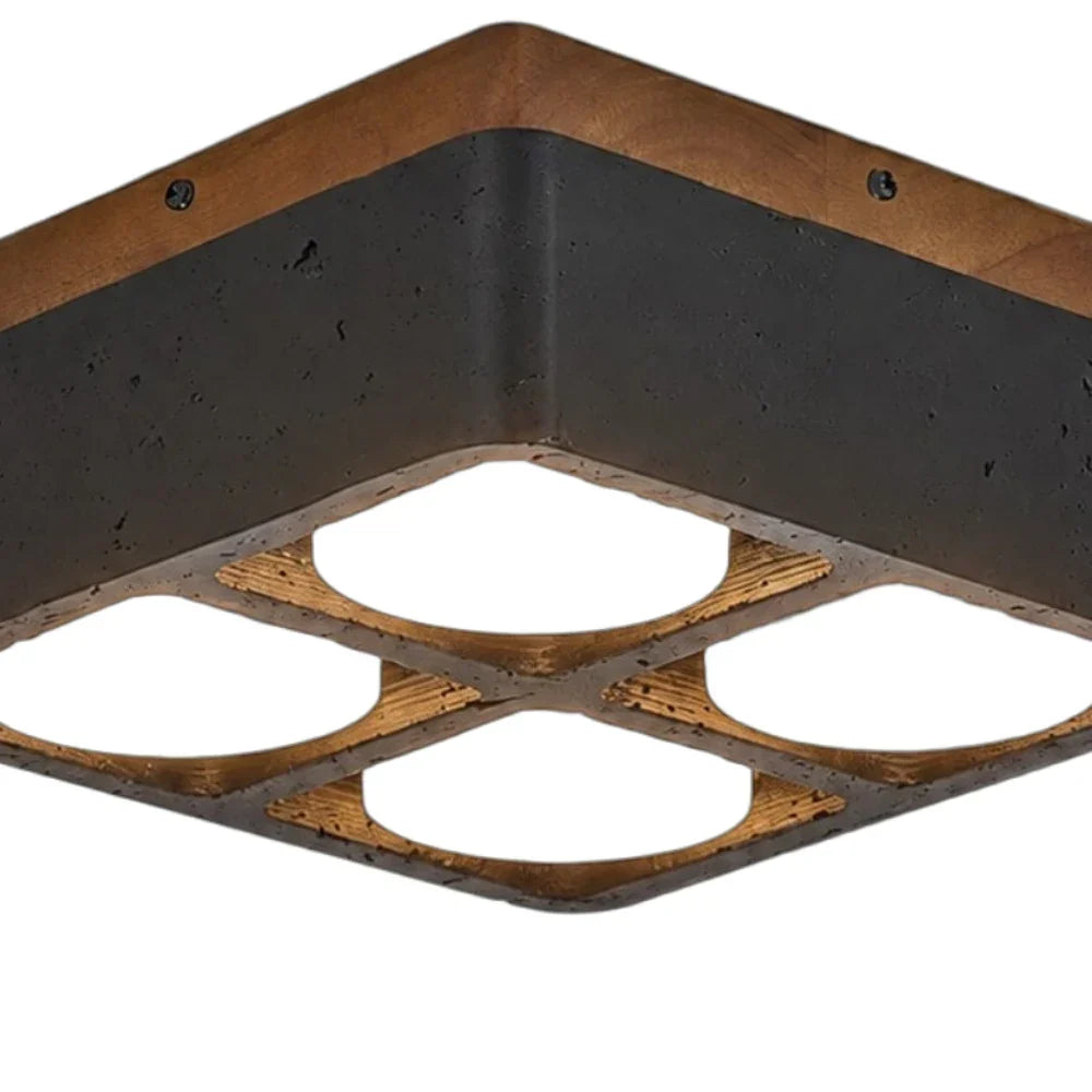 Travertin Quadrat Deckenleuchte mit Holz-Canopy | Souliia